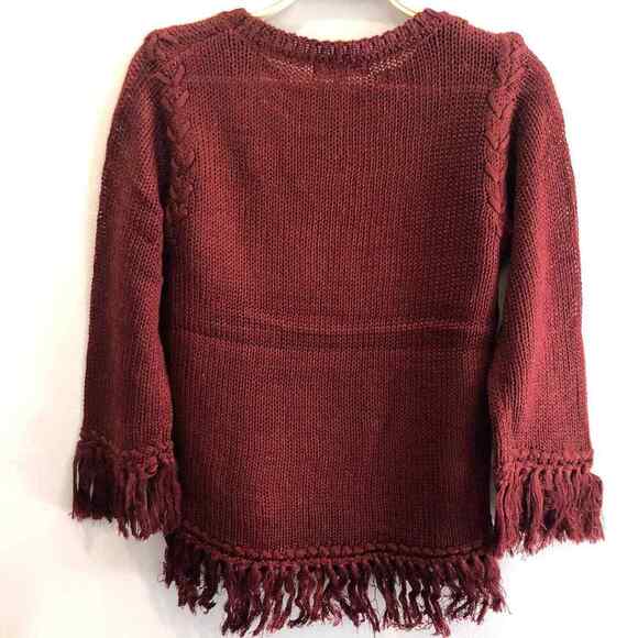 nwt BB Dakota Young Wild & Free Sweater Braid Fringe Hem Burgundy Red size XS - Picture 4 of 6